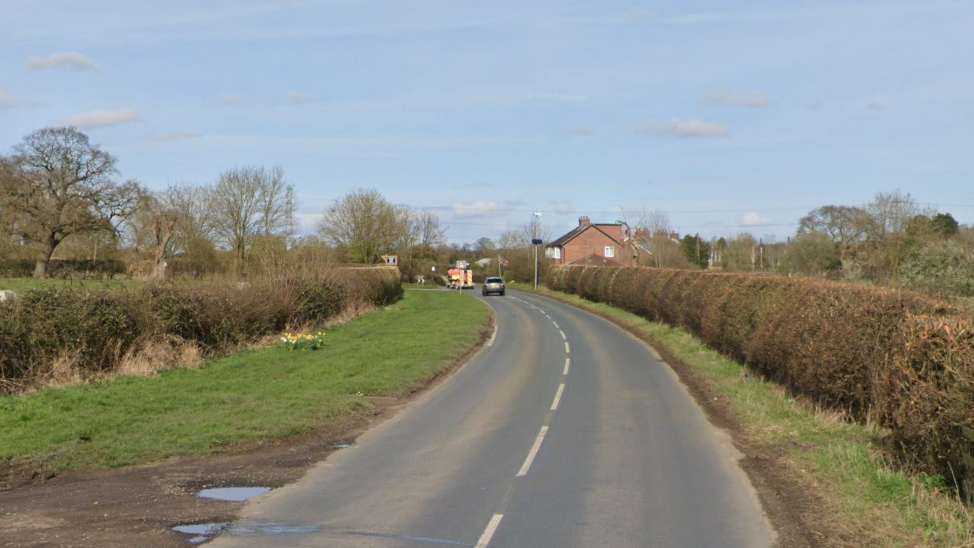 A country road lined with hedges and green verges
