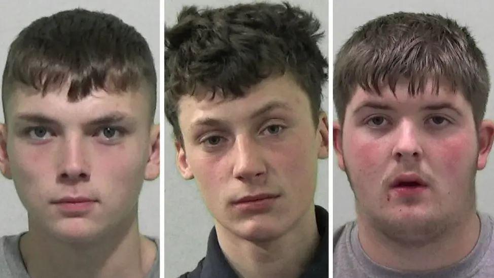 A composite of the three mugshots of Sonny Smith, Clayton Owen and Grant Wheatley. Smith has short brown hair and shaved sides. Owen has short brown hair and is wearing a black shirt. Wheatley has short brown hair and some stubble.