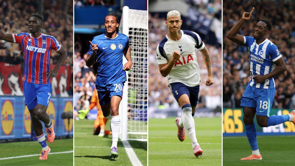 Ismaïla Sarr, Joao Pedro, Richarlison and Danny Welbeck celebrating scoring goals. 
