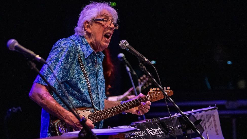  John Mayall performs on stage at the Teatro Cervantes on October 9, 2019 in Malaga, Spain.