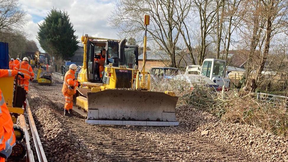 New track is being fitted between Maiden Newton and Chetnole 