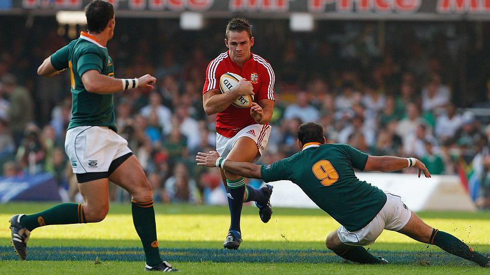 Lee Byrne in action for the British and Irish Lions against South Africa in 2009