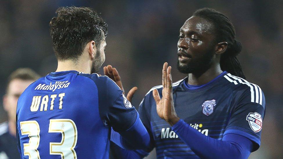 Cardiff's Tony Watt and Kenwyne Jones celebrate a goal