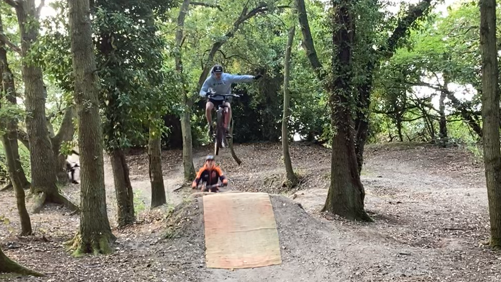 Ethan J and Ethan R pictured making use of one of the ramps with their bikes at the track in Hadleigh