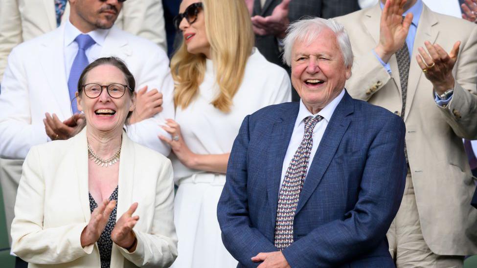 Susan Attenborough and David Attenborough attend day one of the Wimbledon Tennis Championships.