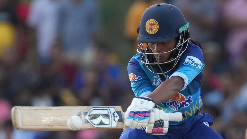 Harshitha Samarawickrama hit 105 for Sri Lanka before being crucially run out by Sarah Forbes