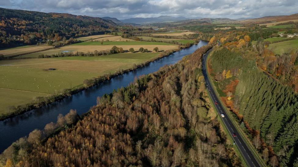 Aerial view of A9 in Perth and Kinross