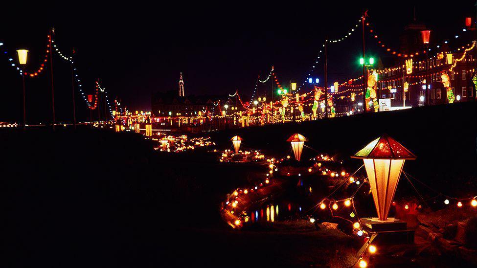 Multi-coloured Blackpool Illuminations in Gynn Gardens in 1962 in the lower garden underneath Queens Promenade.
