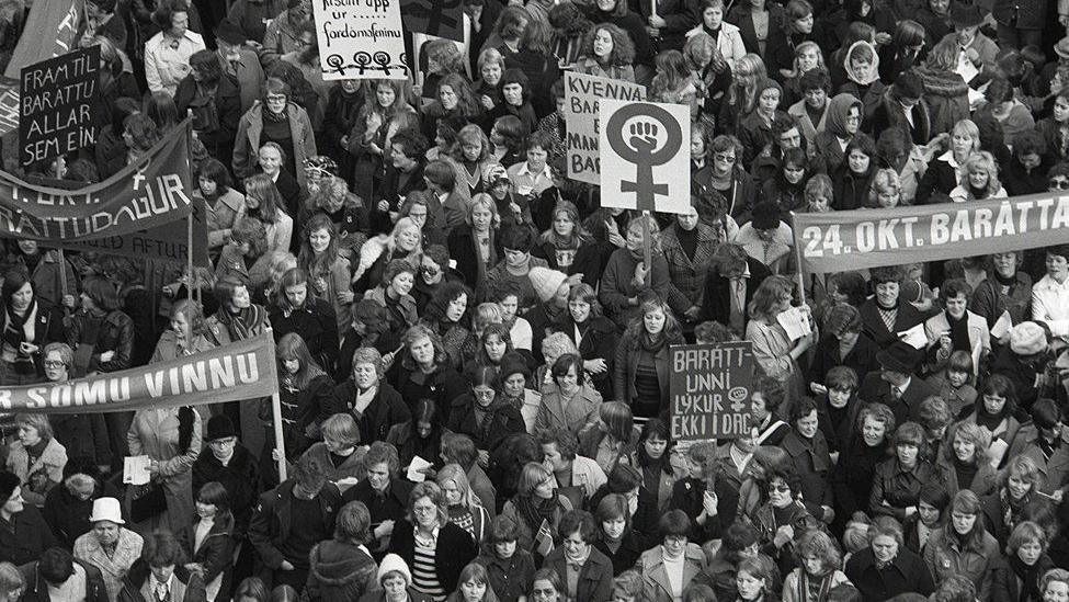 A group of women participate in "the Women's Day Off" on 24 October 1975