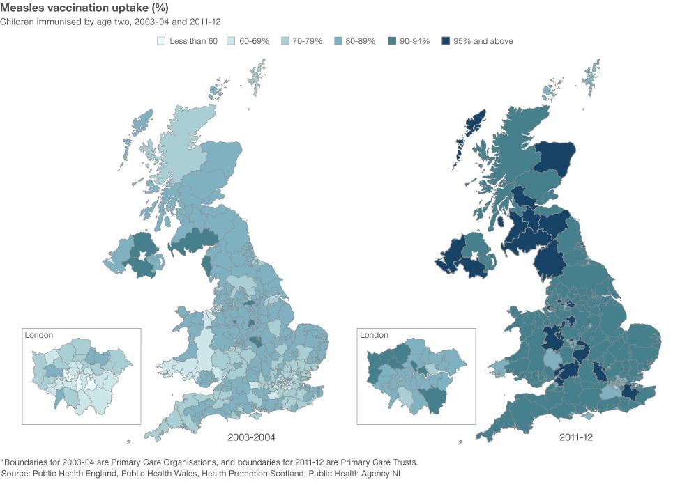 MMR vaccination uptake in 2003-4 and 2011-12