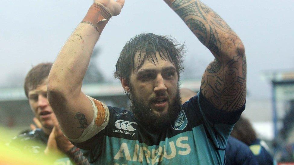 Josh Turnbull applauds the fans after Blues' win in Groble