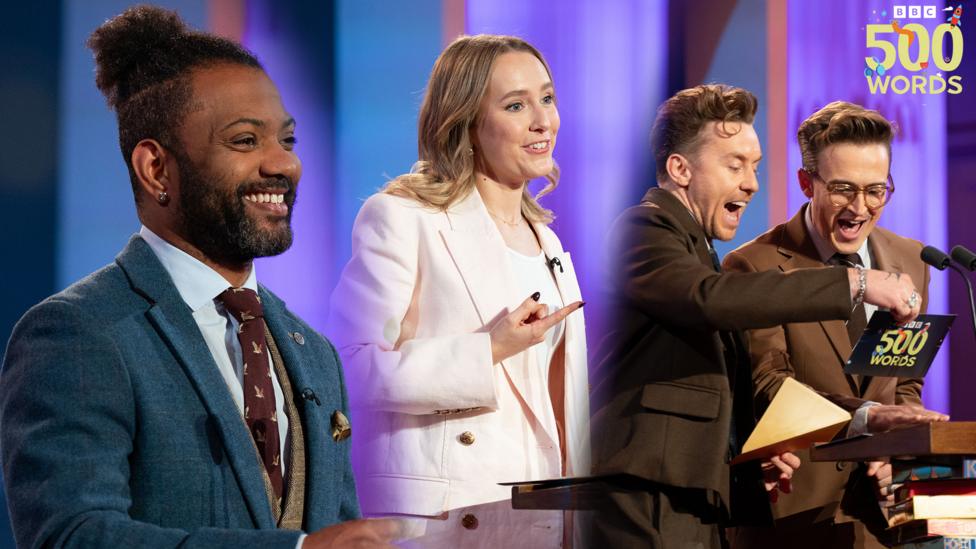 Celebrities on stage at 500 Words competition 2024.