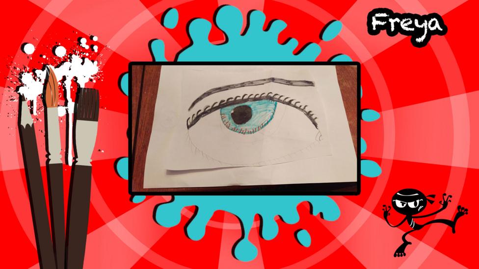 A close up drawing of a very detailed eye.