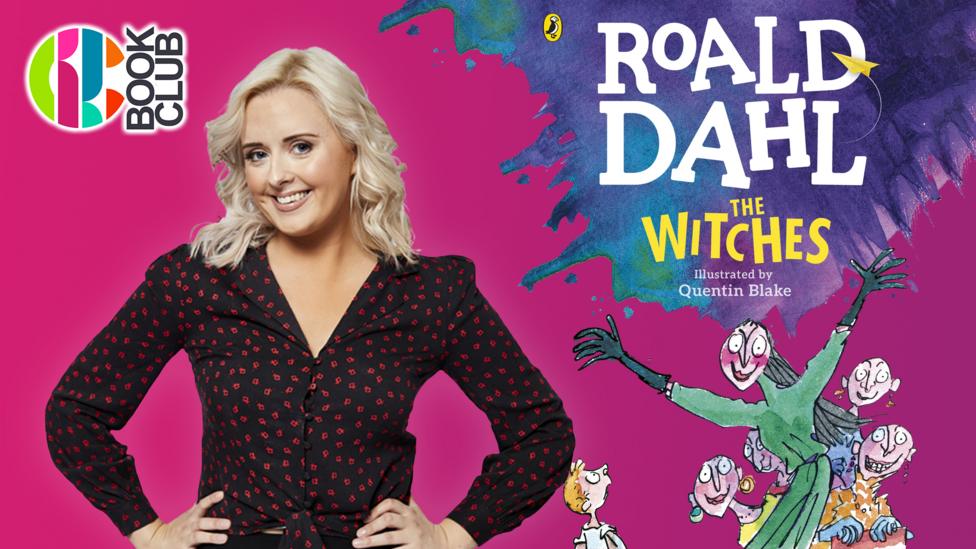 CBBC Book Club Book of the Month March 2019. The Witches book cover with Katie.