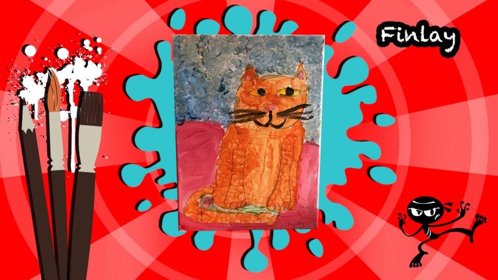 A painted picture of a ginger cat.