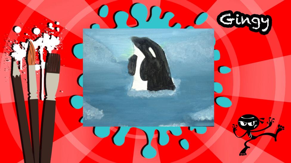 A picture of an orca jumping out of the sea made for Art Ninja.