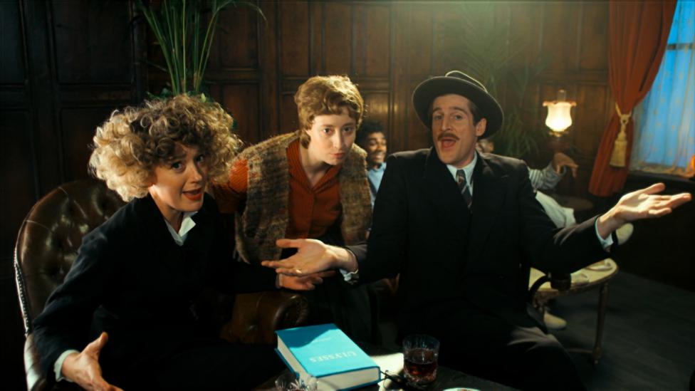 Image of Horrible Histories characters as Sylvia Beach, Gertrude Stein and James Joyce