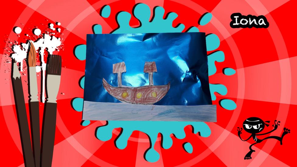 A creative picture of a ship at sea.