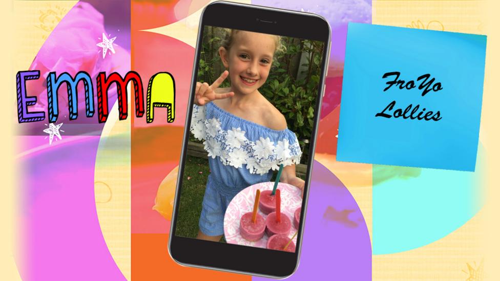 A girl (Emma) posing with a plateful of froyo lollies.