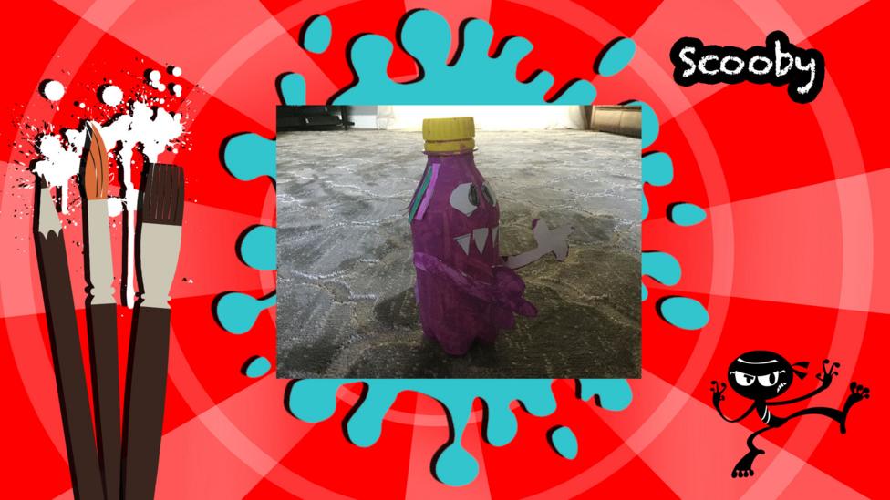 A picture of a bottle monster made for Art Ninja.