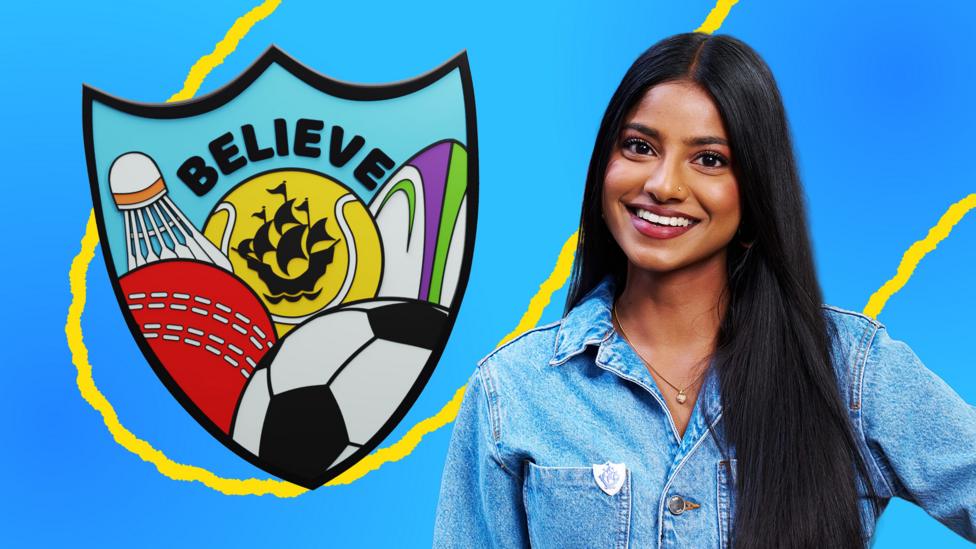 Blue Peter Sport Badge and Shini.