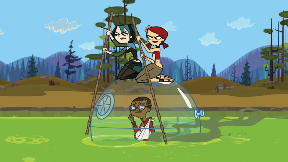 Two characters piloting a glass submarine through a swamp
