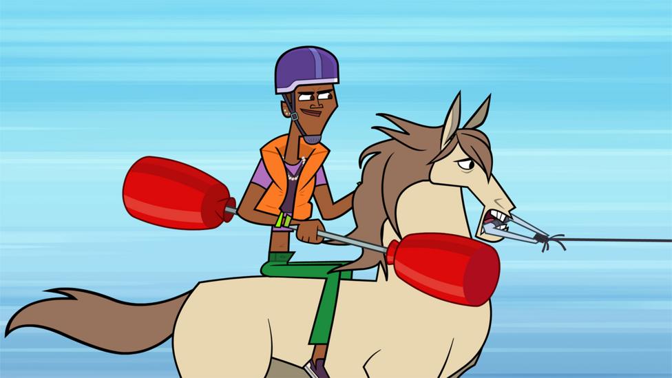 A contestant is riding a horse