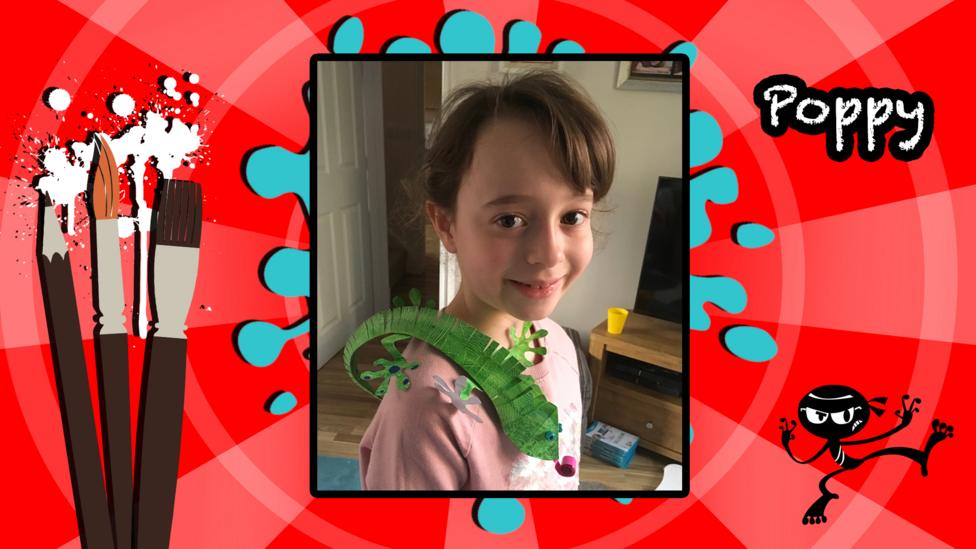 Art ninja gallery, showing a girl with a paper lizard on her shoulder.