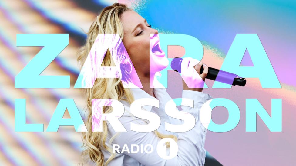 Zara Larsson quiz, image of Zara performing a song with her name in front.