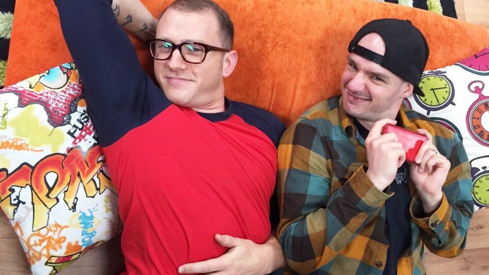 Ricky and Gav on the sofa.