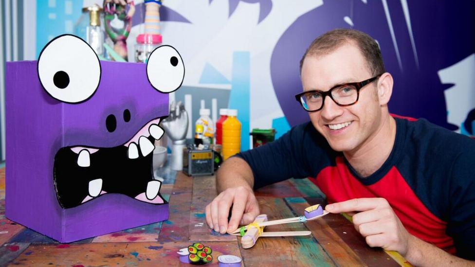 Ricky with a catapult and a box monster.