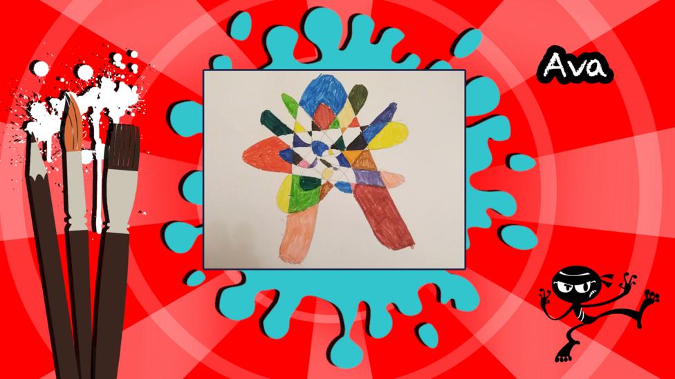 A coloured in picture of the letter 'A' sent in by Ava.