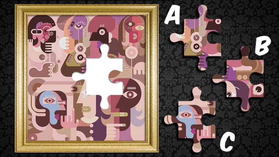 A painting with a puzzle peace missing.