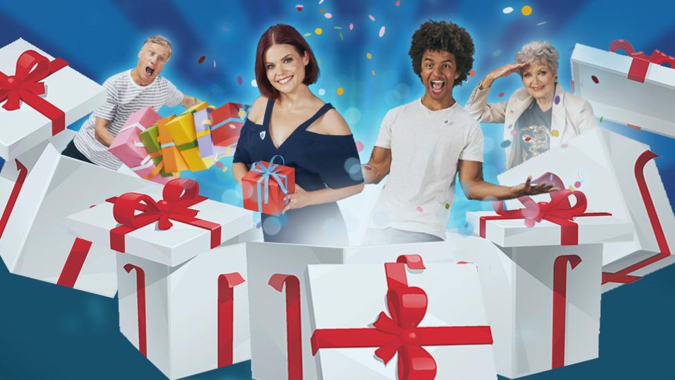 BP presenters popping out of presents