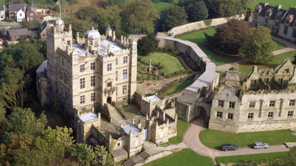 Ariel view of Bolsover Castle in the countryside