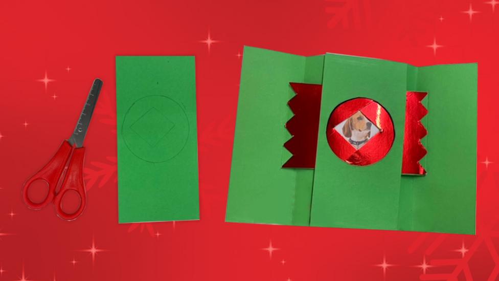 Green Christmas card with henry the dog on it.