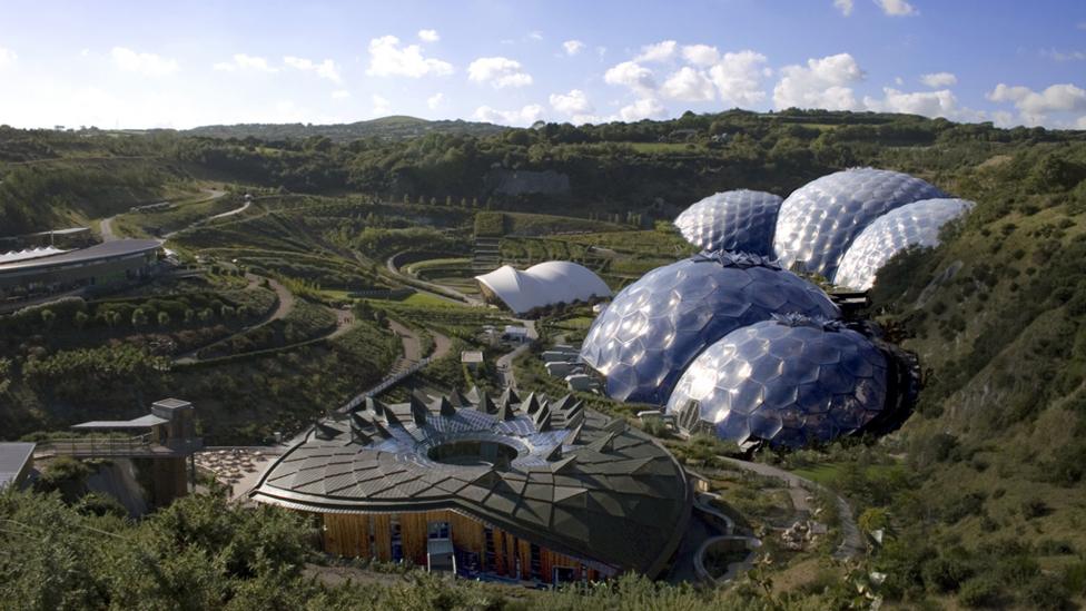 The Eden Project set amongst the hills