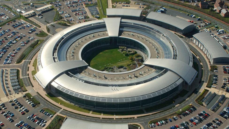 GCHQ building which is shaped like a doughnut.