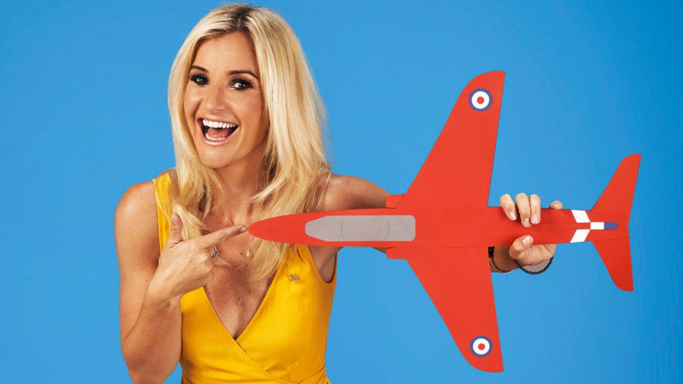 Helen Skelton with a RAF cardboard plane.