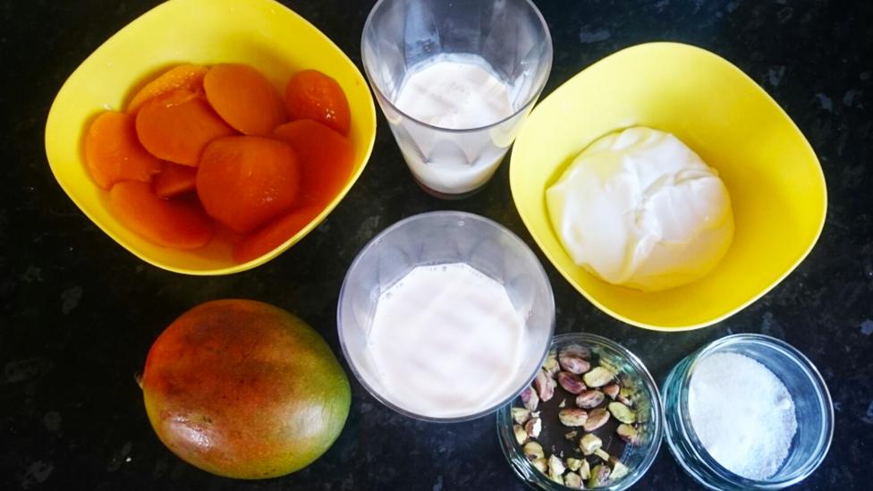 The ingredients for mango lassi