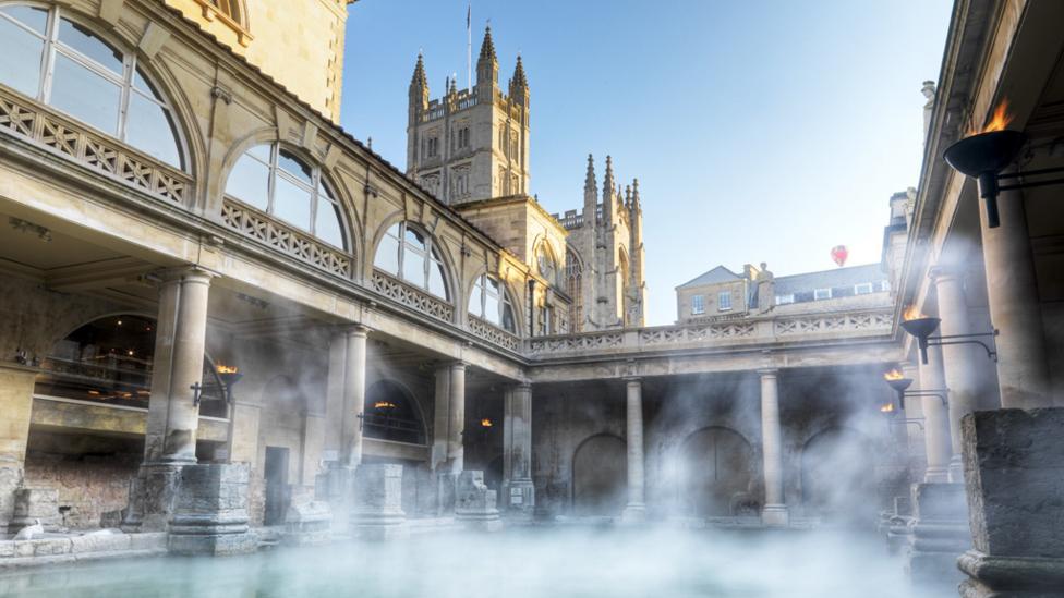 Steam rising up from the Roman bath house