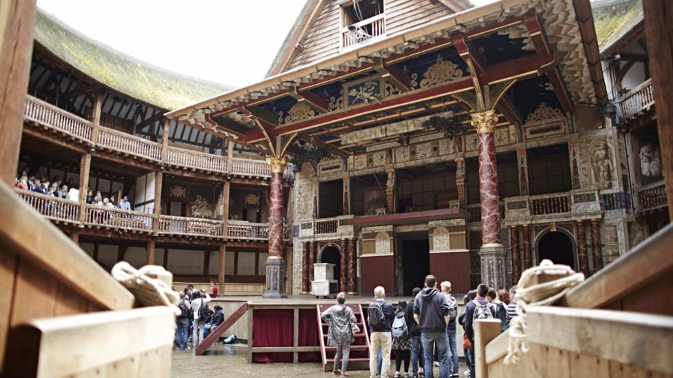Visitors exploring the Globe Theatre
