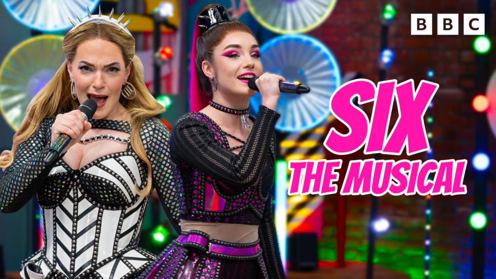 Six the Musical perform in the Blue Peter studio.
