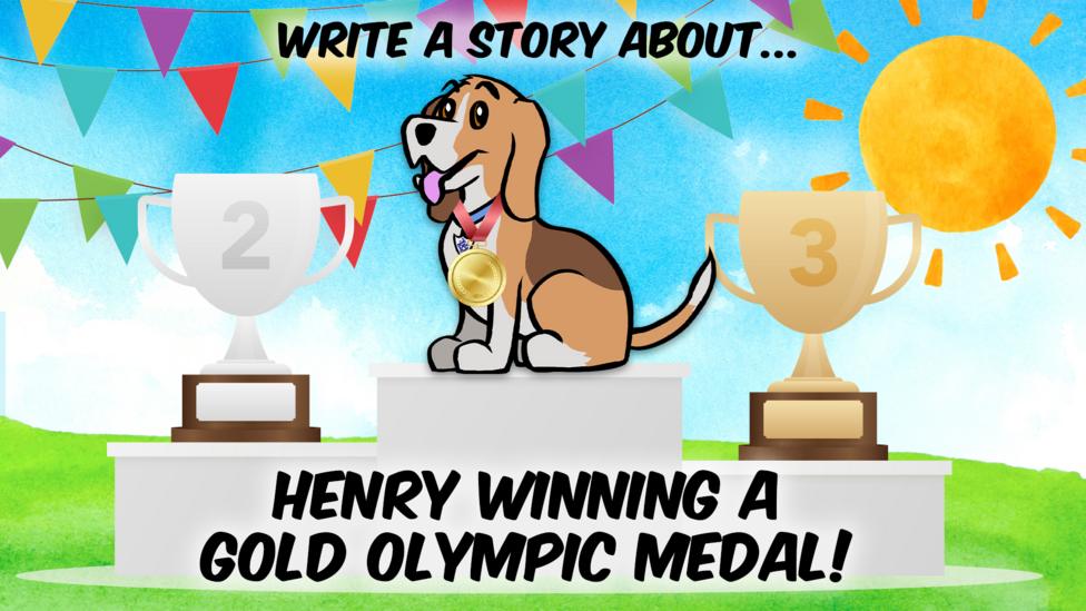 Henry on the top of a winner podium, with a bronze and silver medal at ether side.