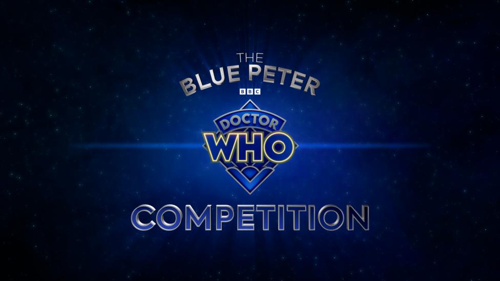 Blue Peter Doctor Who Competition logo glowing on a space background