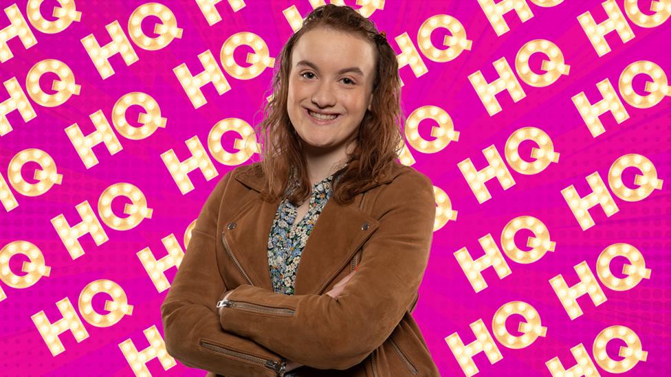 Sarah aka Floss from The Dumping Ground on a CBBC HQ Background
