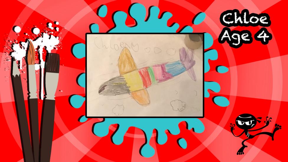 A picture of a plane drawn by Chloe, age 4.