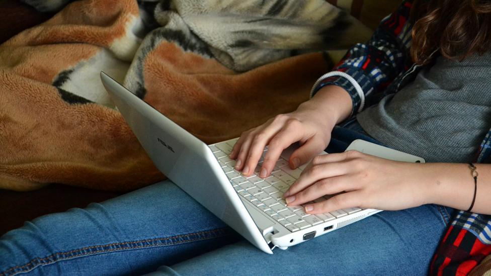 Girl on a laptop.