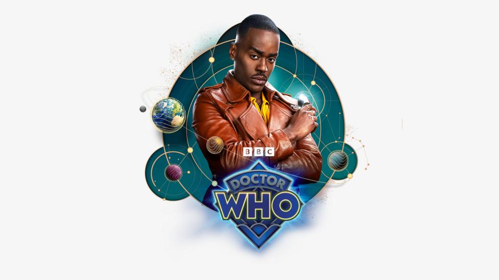 The Doctor on a stylised space themed background.