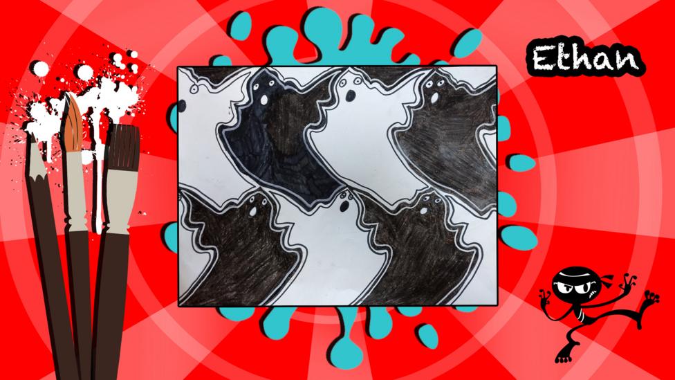 Interlocking black and white ghost design by Ethan. Art Ninja gallery.